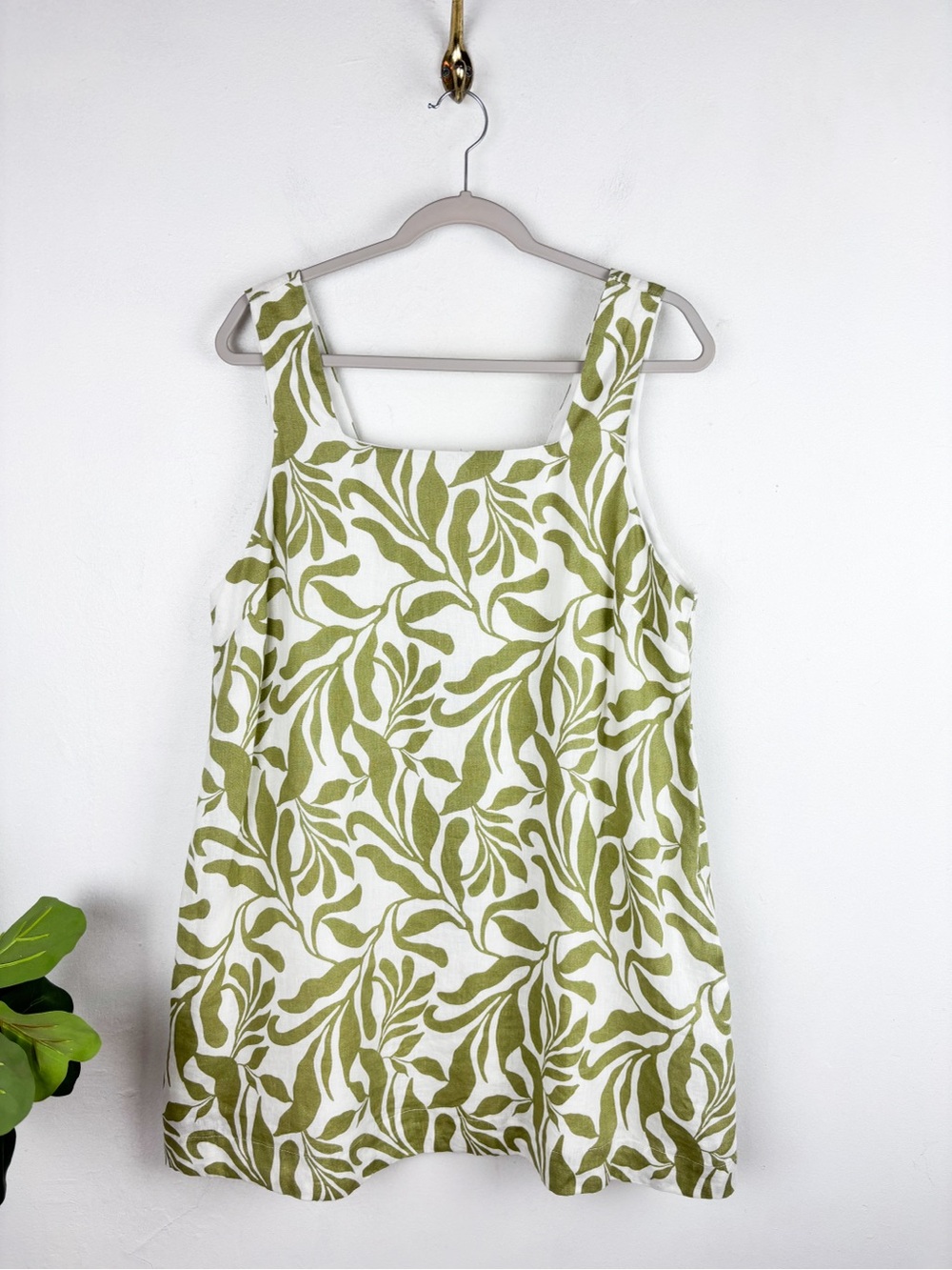 NWT Tahari 100% Linen Green Leaf Print Mini Dress Sz XL